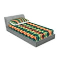 thumbnail image 2 of Ambesonne Geometric Fitted Sheet & Pillow Sham Set, Half-Pattern Rings, Twin, Orange Teal, 2 of 2