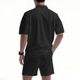 thumbnail image 4 of CHUMUD Mens 2 Piece Summer Outfits Classy Casual Half Zipper Collared Golf Shirt and Shorts Set Stretch 3/4 Sleeve Suit, 4 of 9