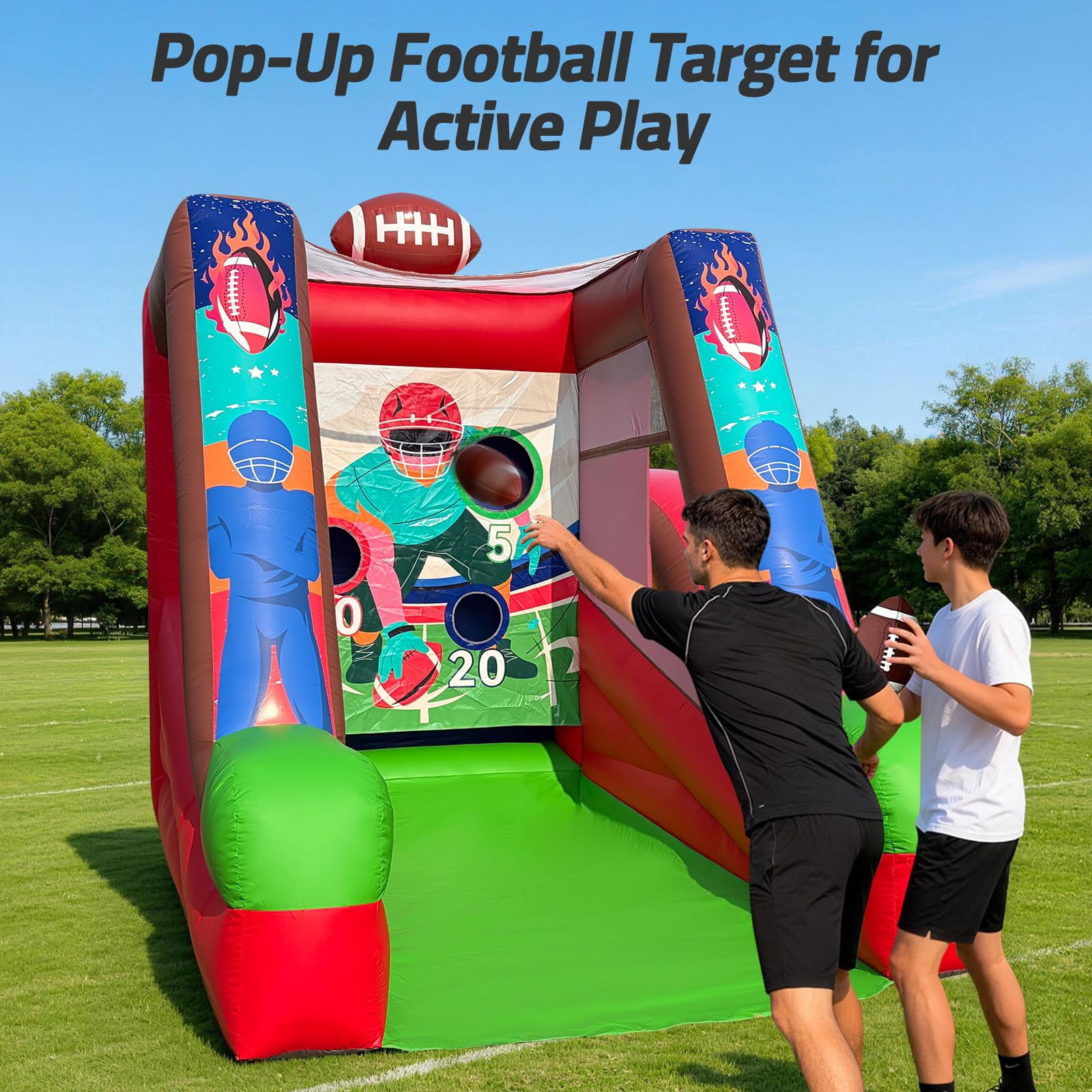 Inflatable Football Toss Game, Commercial Grade PVC Football Target Toss with Air Blower, 3-Target Scoring Inflatable Carnival Game for Outdoor Fun, Home & Rental Use