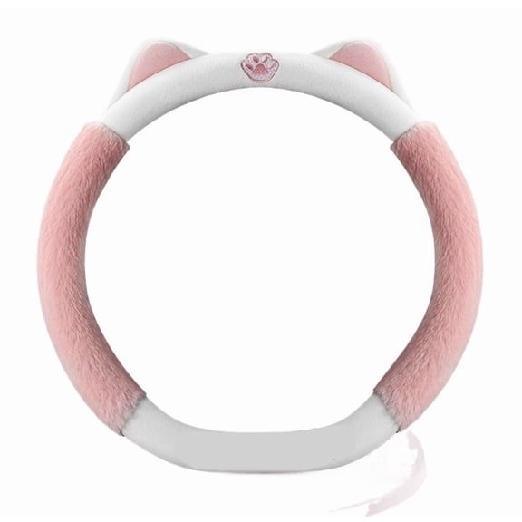 Adorable Pink Plush Kitten D-Shaped Steering Wheel Cover for Women