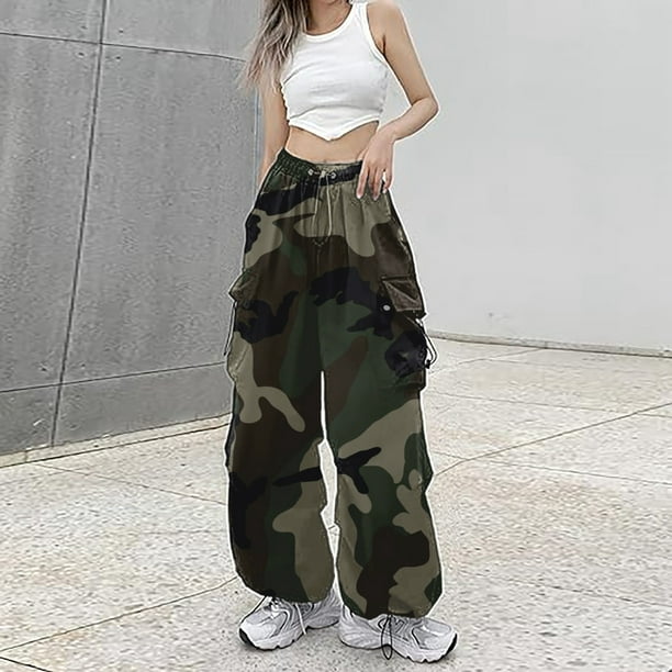 Womens Baggy Cargo Camo Print Pants Streetwear Hop Joggers