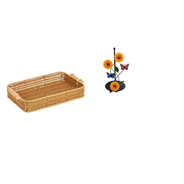 Cestas de almacenamiento,Cestas de almacenamiento de cocina tejidas con asas hechas a mano,Soporte de papel higiénico,Porta toallas de papel con forma de girasol para encimera,Portarrollos de