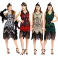 thumbnail image 2 of Nuevo vestido estilo flapper de los años 20, vestido de noche de fiesta del Gran Gatsby con lentejuelas y flecos, vestido con accesorios de los años 20, conjunto de 6 piezas, talla grande, 2 of 5