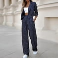 thumbnail image 3 of 2 Pcs/Set Manteau Femme Pantalon Ensemble Style Formel Col Rabattu Manches Longues Veste Taille Haute Rayé Pantalon Large Ensemble Tenue d'Affaires pour Femme, 3 of 3