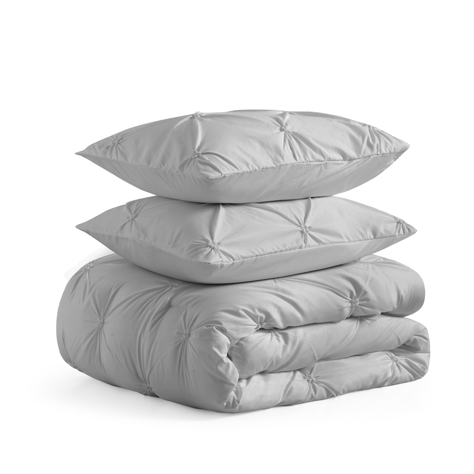 Peace Nest 3-Piece All Season Pinch Pleated Comforter Set, Grey, Twin - image 3 of 6
