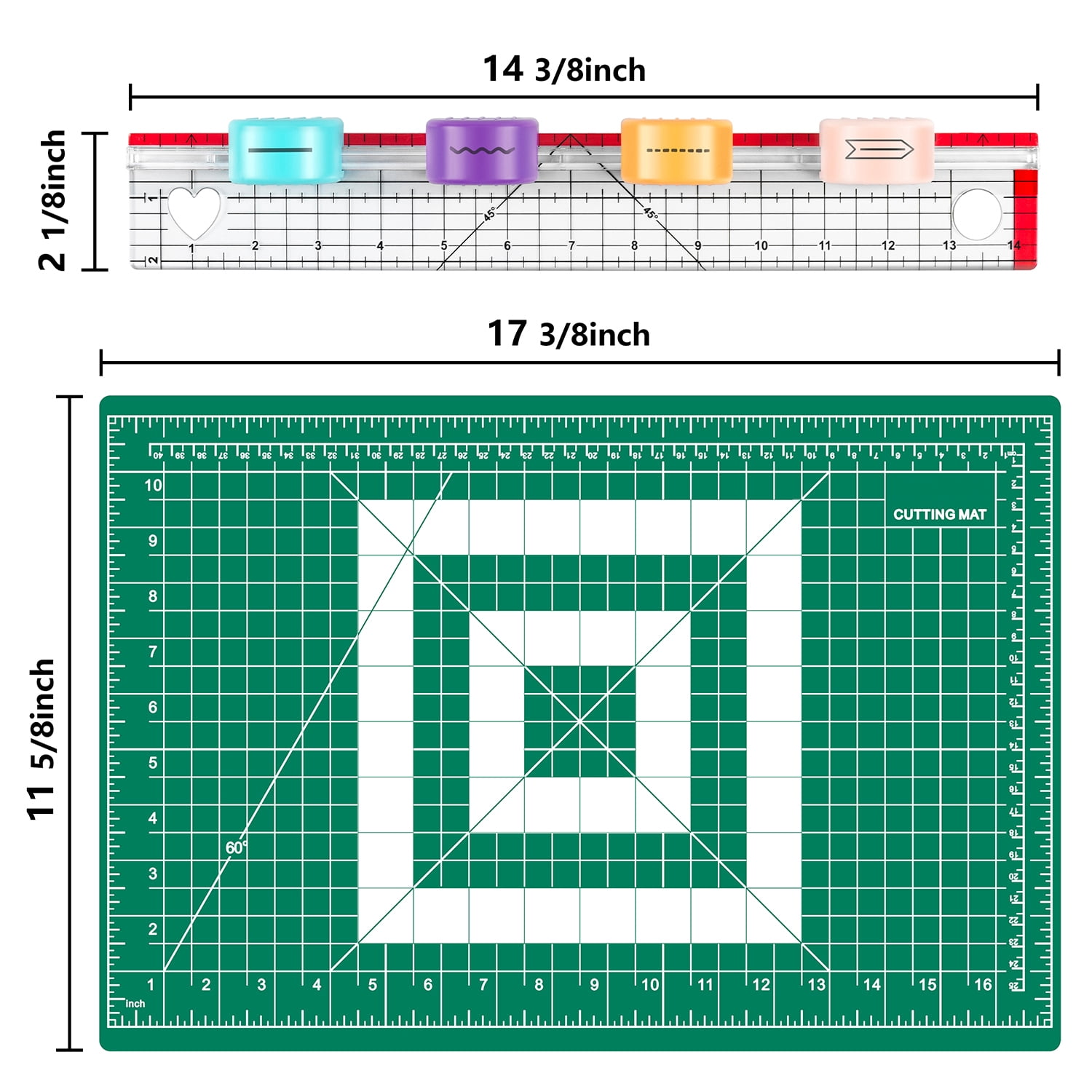 Rotary Cutter Set,Paper Cutter Set with 12x18 Inch A3 Self-Healing Cutting Mat, Acrylic Ruler, 4 Interchangeable Blades for Craft Scrapbooking Sewing