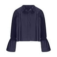 thumbnail image 4 of Lenpel Button down Shirts for Women Ruffle Long Sleeve Collared Pleated Cotton Linen Tops Dressy Casual Blouses(Navy,X-Large), 4 of 6
