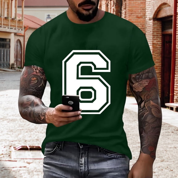 UQJfacai Mens Graphic Tees Fashion Number Print Short Sleeve Crewneck T-Shirts Summer Casual Stretch Basic Shirts Tops S-3XL