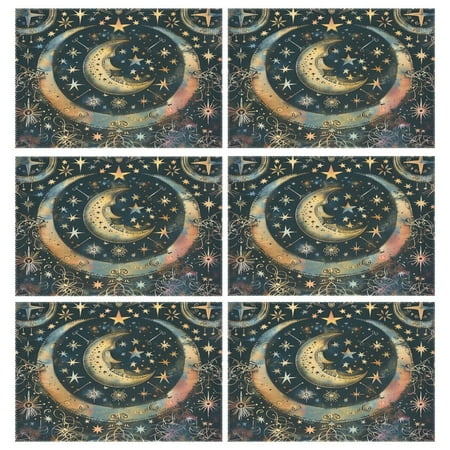 

Ryvnso Placemats Set of 6 Bohemia Ethnic Moon and Star Dining Mats Heat-Resistant Non-Slip Washable Table Mat