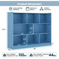 thumbnail image 2 of 8 Cubes Organizer Bookcase, 3-Tier Open Bookshelf, Horizontal Storage Cabinet with Anti-Tilt Device, Floor Standing Wooden Book Display Shelves for Bedroom, Classroom, Office (Blue), 2 of 16