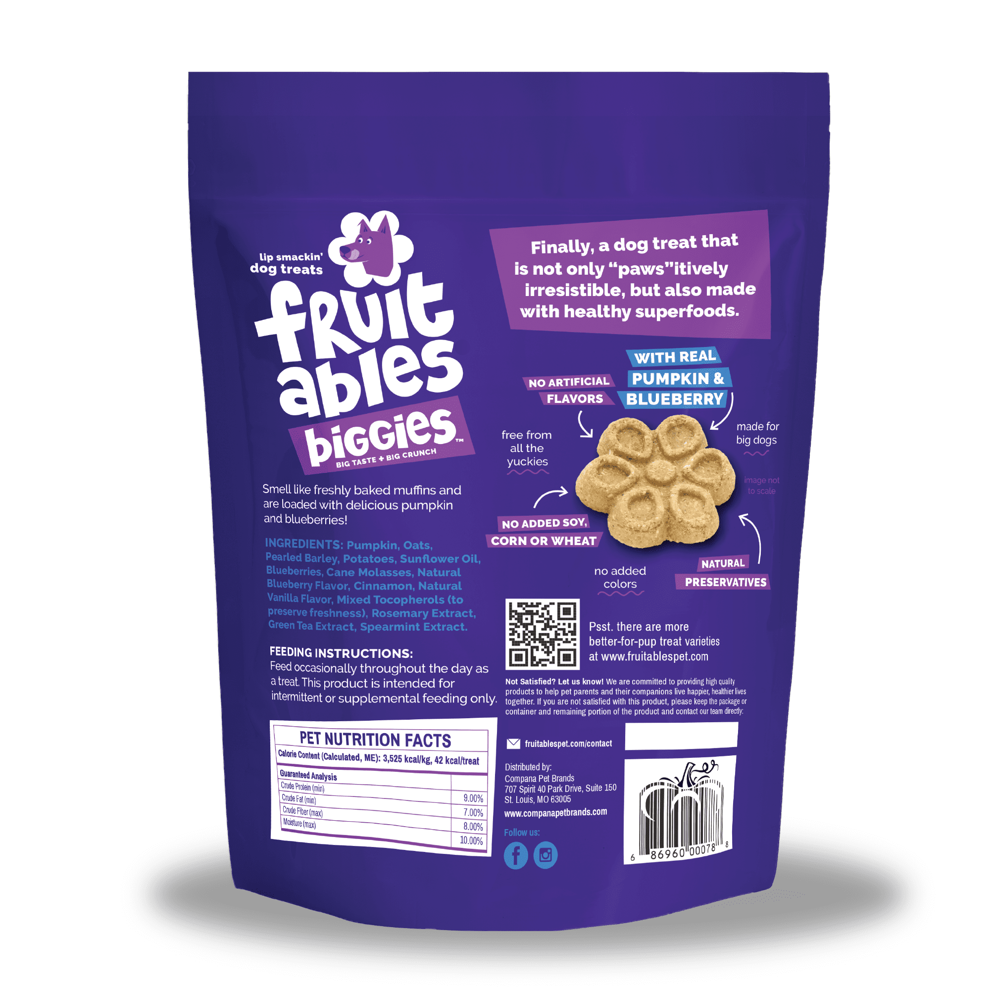 Fruitables Biggies Pumpkin & Blueberry Treats for Dogs - 16 Ounces