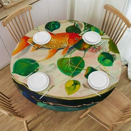

Palnkart Goldfish Round Table Cover Stain Resistant Washable Indoor Outdoor Tablecloth Kitchen Dining Wedding Parties 100% Polyester Fiber 38-42