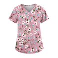 thumbnail image 3 of Women's Printed Scrub Tops, Personality Sunflower Pattern Short Sleeve Work Uniform, Plus Size V-Neck Stretch Scrubs with Pockets, 3 of 5