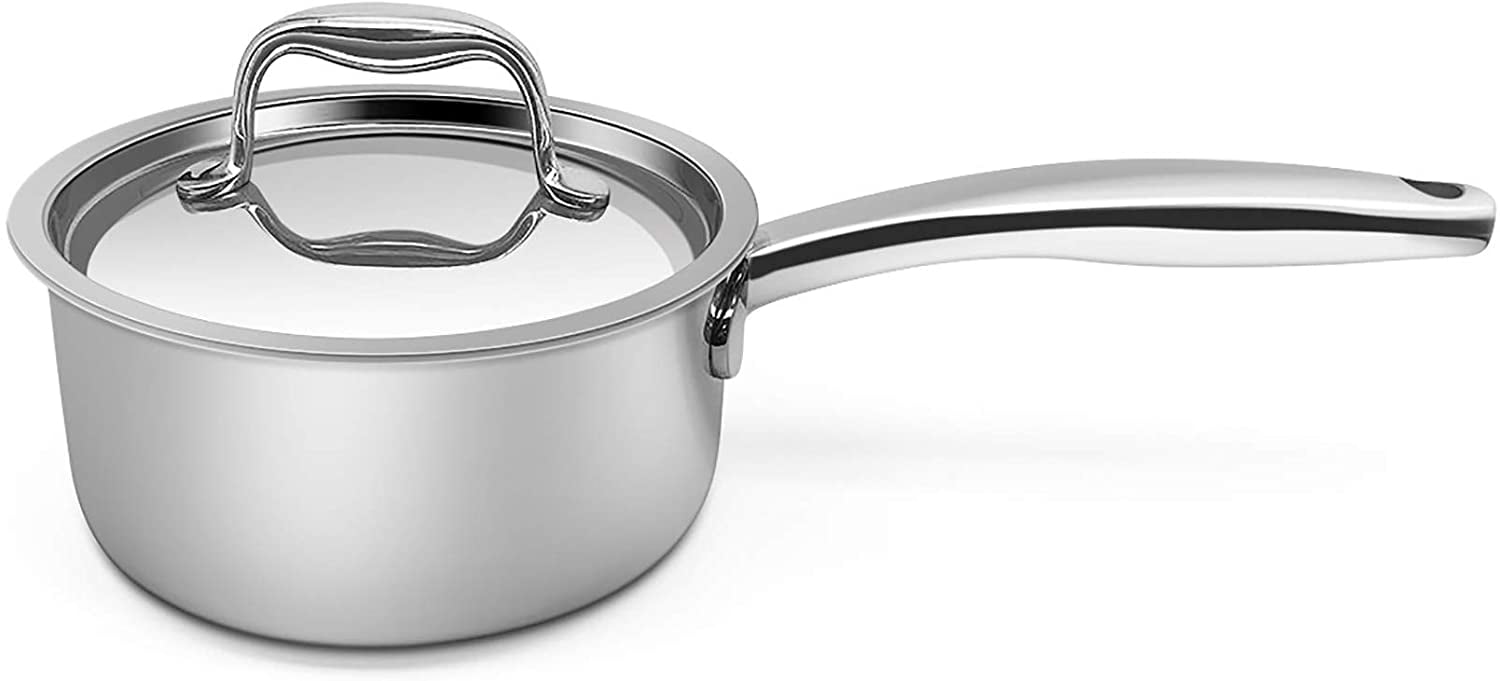 Stainless Steel Round Dishwasher Safe Tappered Rim with Covers Saucepan 2 Qt 