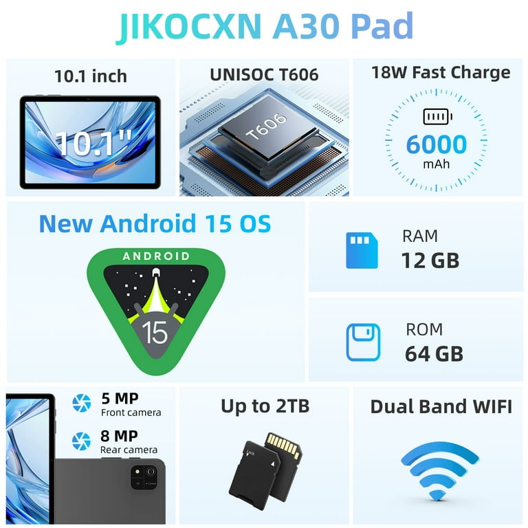 Android Tablet, 10 inch Android 15 Tablet with Octa-Core Processor