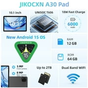 Android Tablet, 10 inch Android 15 Tablet with Octa-Core Processor, 12GB RAM 64GB ROM 2TB Expand, 1280x800 HD Touchscreen, GPS, WiFi 5, Dual Camera, BT5.0, 6000mAh, Widevine L1 (Black)
