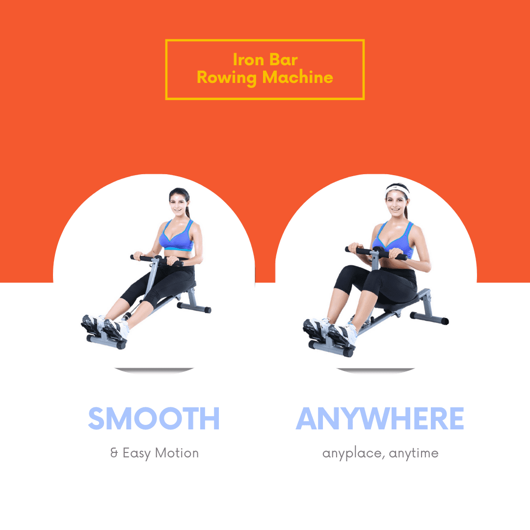 Iron Bar Fitness Foldable Rowing Machine: Ideal for Home Cardio Exercises, featuring a 12-Level Adjustable Hydraulic Resistance System. Comes with a Digital Monitor and a Cushioned Comfort Seat
