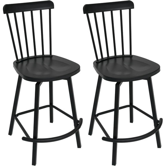 Patio Swivel Bar Stools Set of 2 for Outdoor Bar Height Stools and Bar Chairs with Footrest and Back - Matte Black