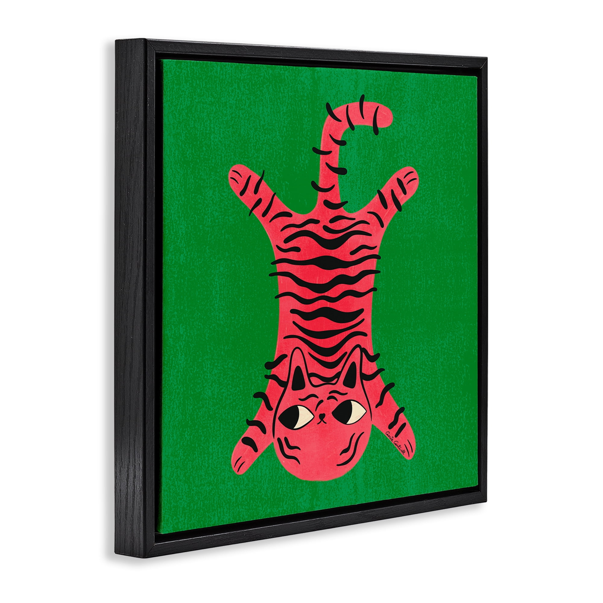 Stupell Industries Funky Retro Cat Pink Animals Painting Black Floater Framed Canvas Art Print Wall Art, 18 x 18