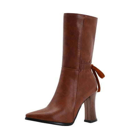 

Tepsmf Mid Calf Womens Winter Boots High-heeled Mid-tube Boots Autumn And Winter Pointed Toe Fashion Plus Size Boots Women s Boots