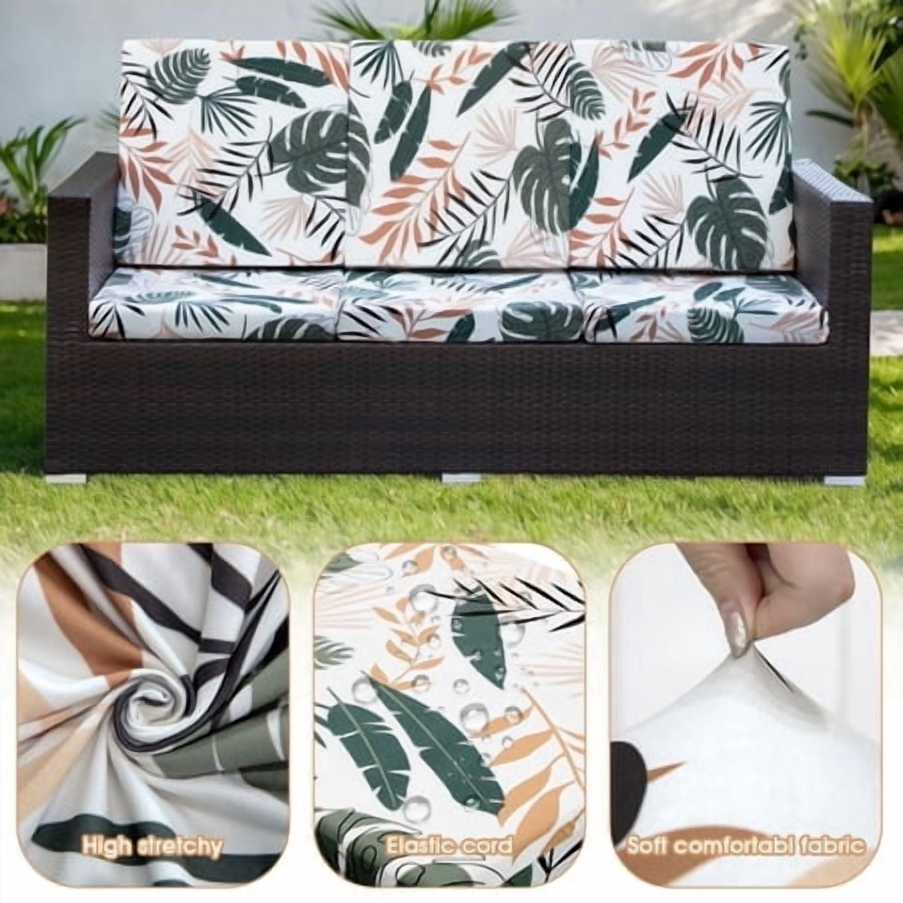 SHANNA 8 Pack Printed Patio Stretch Sofa Cushion Covers, Floral Pattern Outdoor Sofa Cushion Covers, Replacement Washable Couch Chair Cushion Covers Porch Patio Furniture Protector