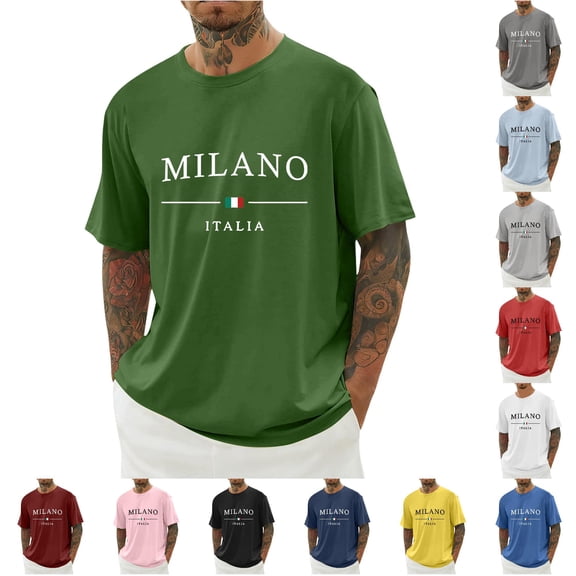 XIAONU Flag Letter Print Short Sleeve T-Shirt for Men Crew Neck Everyday Casual Tees