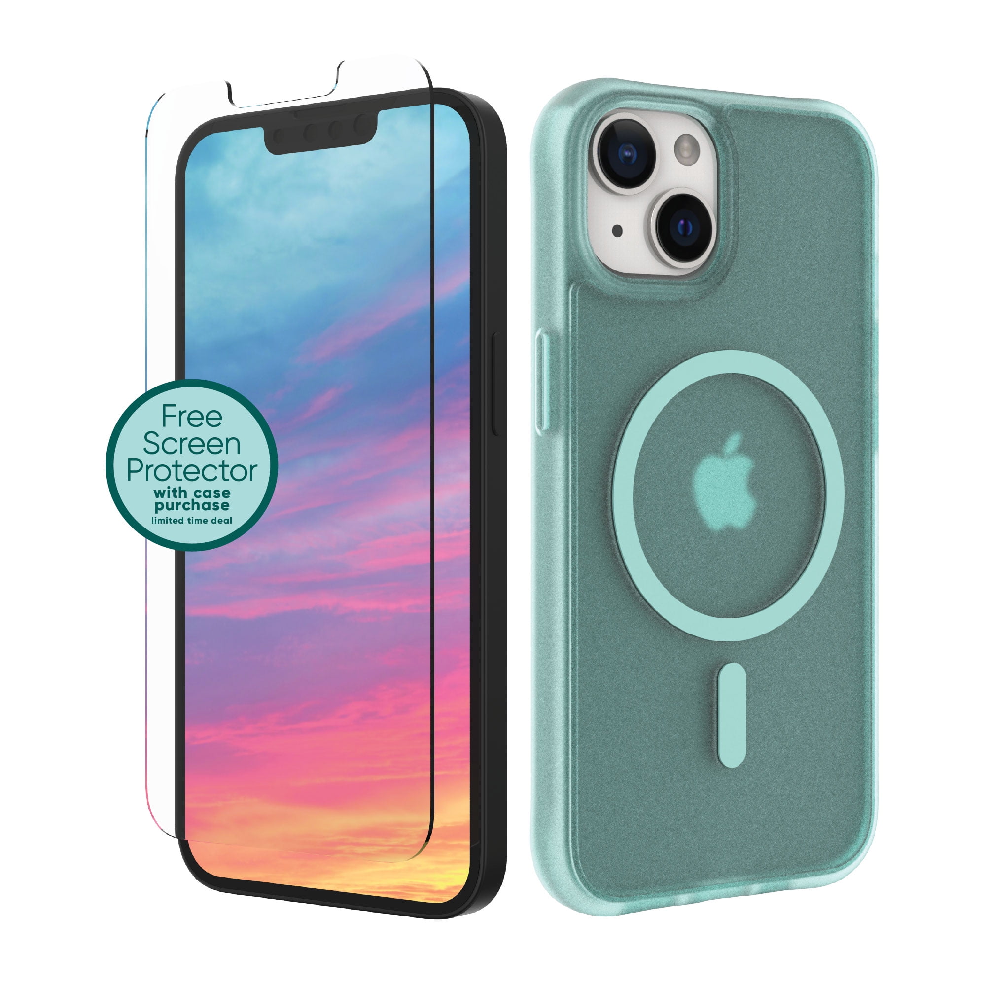 onn. MagSafe Compatible Phone Case (Frosted Teal) and Glass Screen