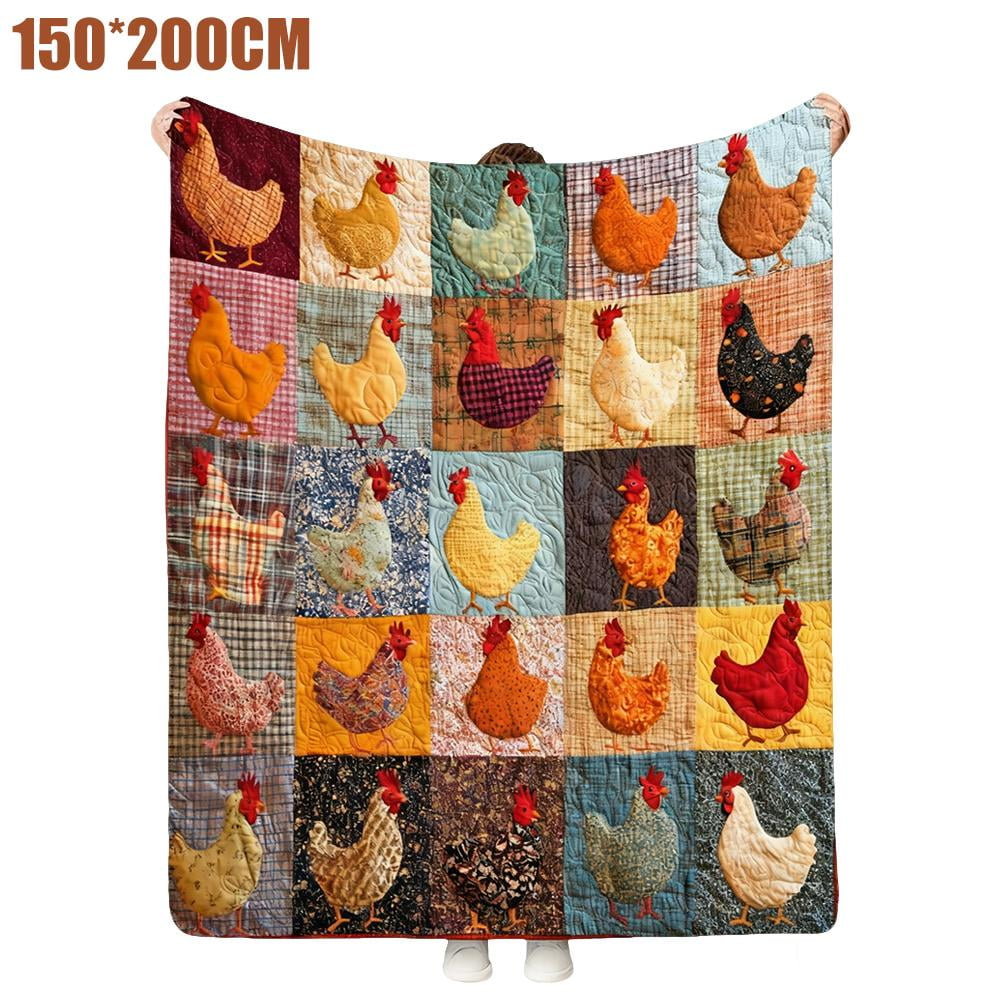1pc Vintage Chicken Print Flannel Blanket Soft Cozy Knitted Seasons Colorful For Sofa Camping Travel Bed Gift Office Blanket