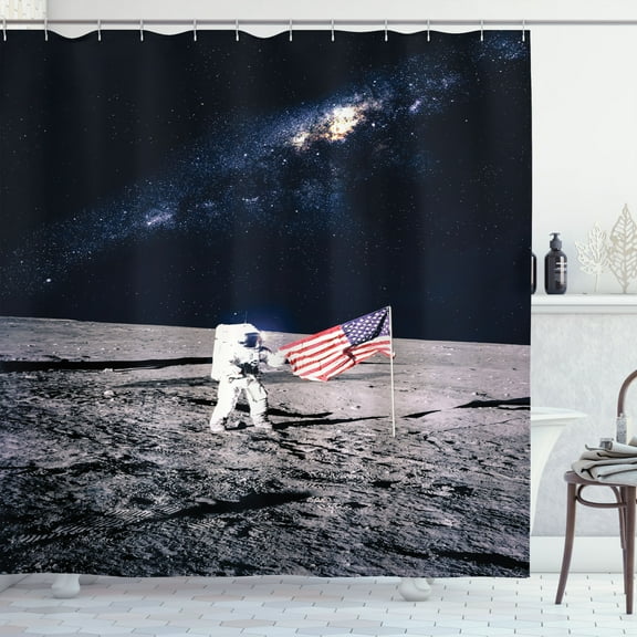 Ambesonne Space Shower Curtain, Milky Way American Flag, 69"Wx75"L, Brown Blue
