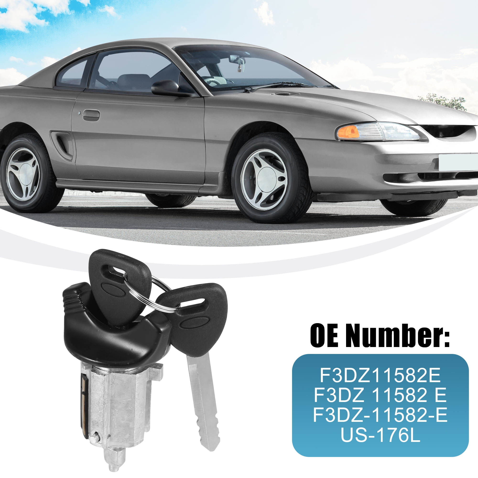 Unique Bargains Ignition Switch Lock Cylinder Kit with Key F3DZ11582E Replace for Ford