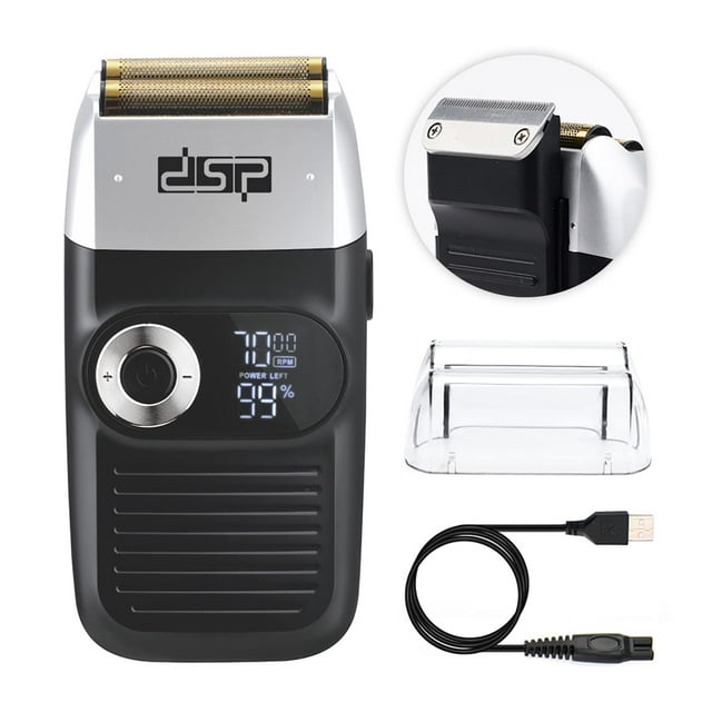 Maquinilla de afeitar eléctrica DSP® para hombre, afeitadora de barba 2 en 1, doble cabezal de láminas, recargable, recortadora de precisión, 3 velocidades y pantalla digital LED (negra).