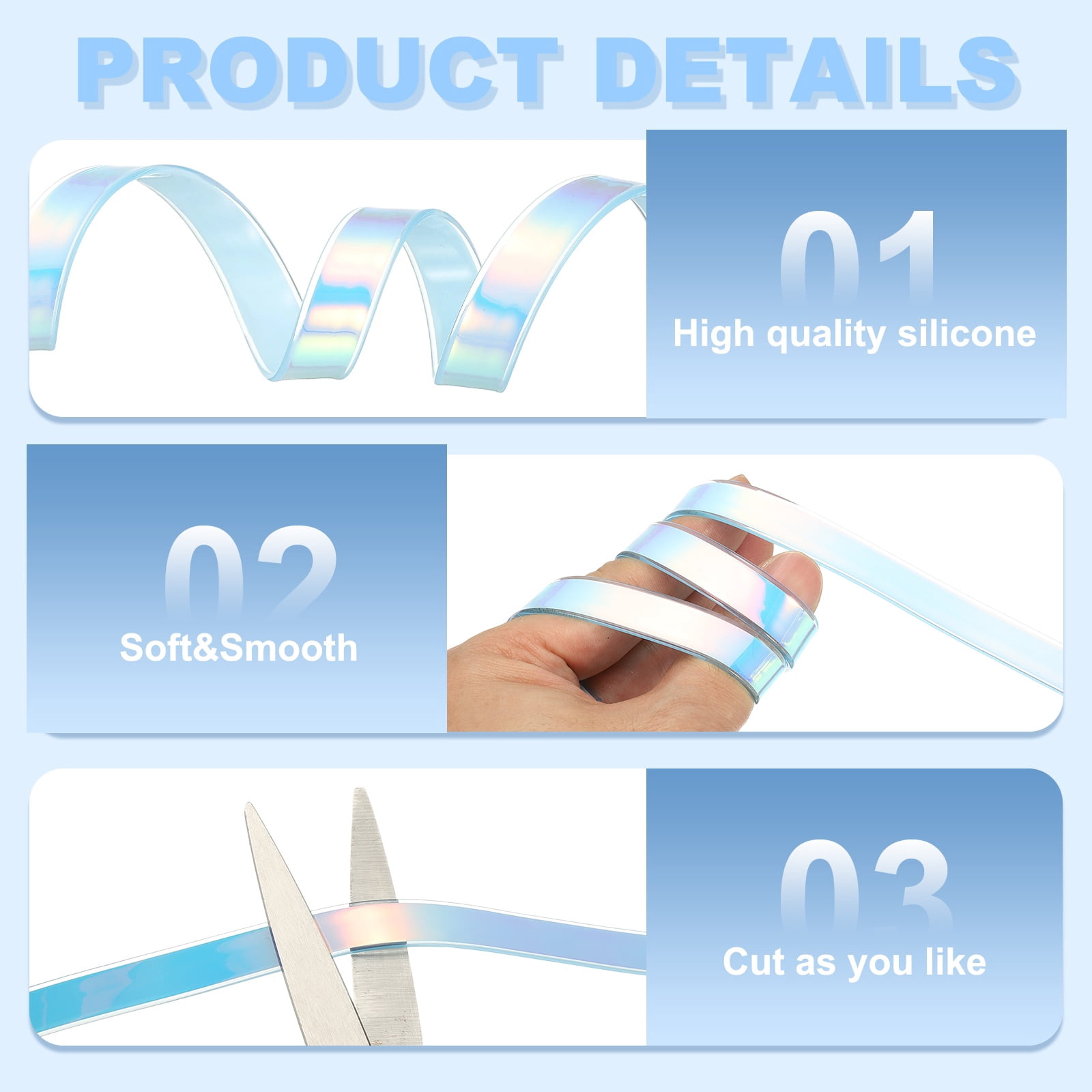 2PCS 5.47  Yards Silicone Lanyard String, 12mm Wide Bright Color Lacing Cord Laser Reflective Lanyard String for Crafts Weaving DIY Handmade Bracelets Clothes Keychain, Light Blue