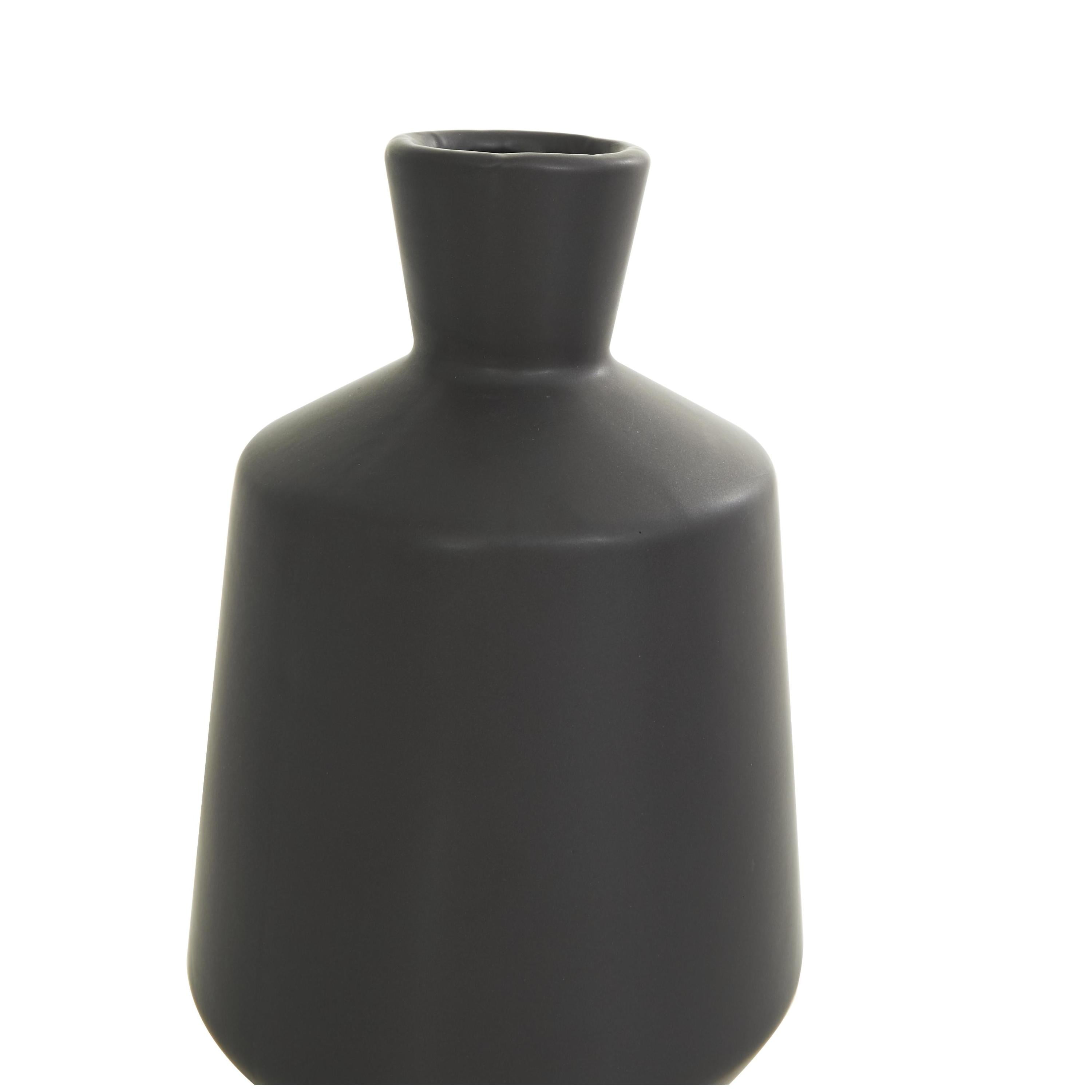 DecMode 5"W, 8"H Minimalistic Black Ceramic Vase with Varying Shapes, Set of 3