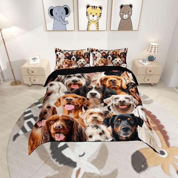 Erosebridal Kawaii Dog Comforter Cover Twin,Cute Pet Bedding Twin Size,Cartoon Animal Duvet Cover Twin,Super Cozy Animal Room Decoration,Reversible,3pcs(No Comforter)