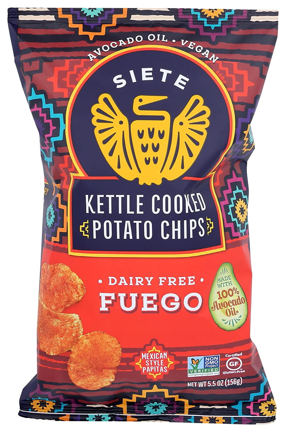 Siete Family Foods Fuego Potato Chips, 5.5 OZ Pack of 6