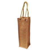 Pack of 3- Natural Jute Burlap One Bottle Wine Tote with Long rope handles size 4"W x 14"H x 4"Gusset- Carrygreen Bags