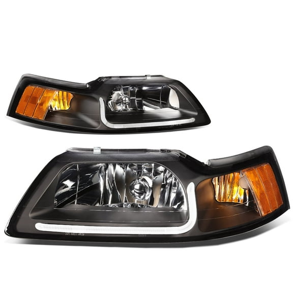 DNA Motoring For 99-04 Ford Mustang LED DRL Black Amber Corner Headlight Lamps Pair