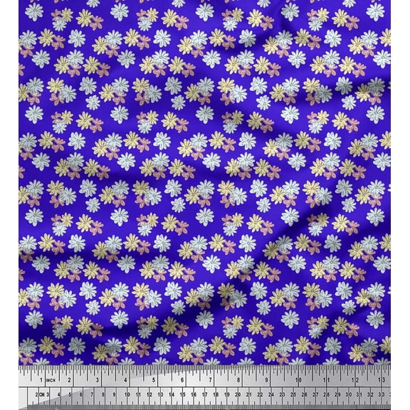 Soimoi Blue Cotton Duck Fabric Daisies Floral Print Fabric by the Yard 44 Inch Wide