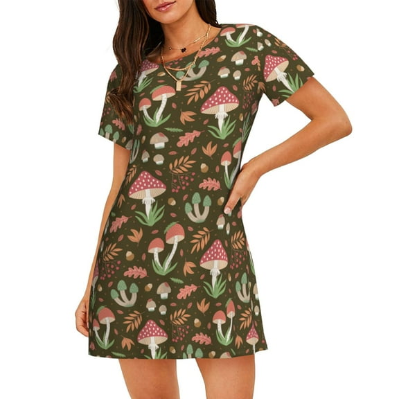 Cotton Nightgowns for Women - Mushrooms And Autumn Sleep Shirts for Women's Nightgowns & Sleepshirts, Soft Cotton Pajama Dress Shirts for Women, House Dress Sleepwear for Women