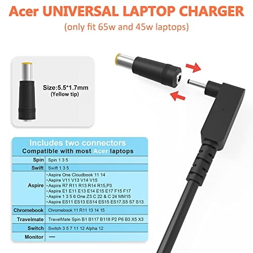 Cargador de CA universal de 65 W Compatible con Acer Aspire 5 A515 R5