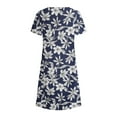 thumbnail image 3 of QJUHUNG Midi pour Femmes Été Décontracté en Vrac Boho Floral Imprimé Col Rond Manches Courtes Genou Longueur Robe Froncée avec Poches, 3 of 4