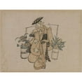 thumbnail image 2 of Torii Kiyomasu 14x12 Black Ornate Wood Framed Double Matted Museum Art Print Titled: A Beauty Carrying Two Buckets of Flowers (C. 1696-1716), 2 of 5