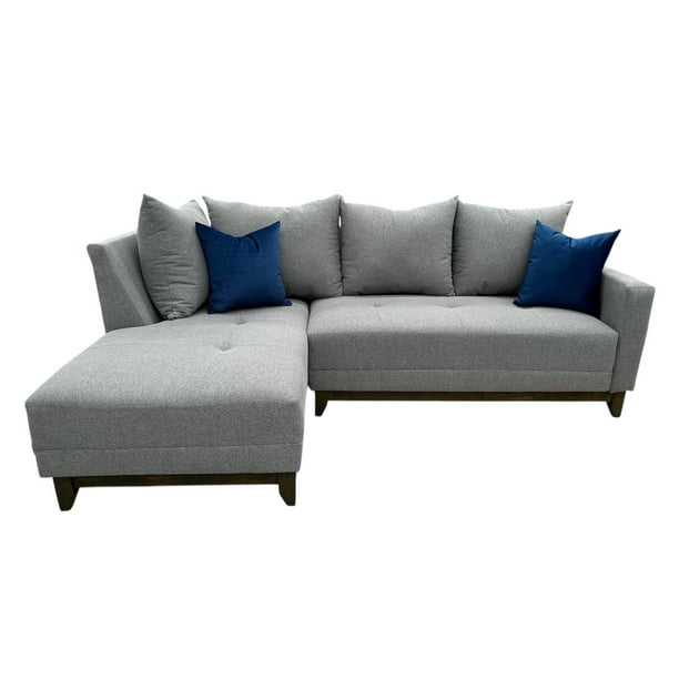 Sala Esquinera Paris Gris, Salvanto, Base De Madera De Pino Color Nogal, 230X150 cm
