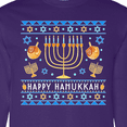 thumbnail image 4 of Inktastic Happy Hanukkah Sweater Style Design with Menorah and Dreidel Long Sleeve T-Shirt, 4 of 5