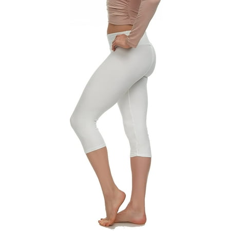 LMB Capri Leggings for Women Buttery Soft Polyester Fabric, White, XL - 3XL