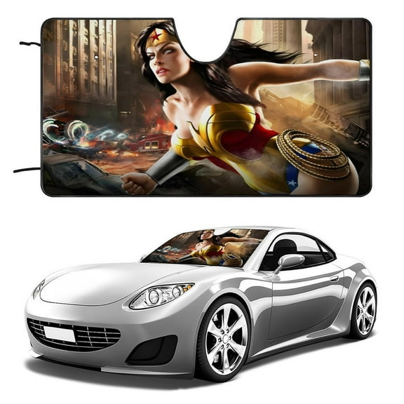 Wonder Woman-theme Windshield Sun Shade Front Protector Folding Car Sun Visor Blocks Uv Rays Keeps Your Vehicle Cool52in*28in(130cm*70cm)