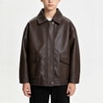 thumbnail image 3 of ShomPort Boys Biker Jackets Trendy Leather Loose Collar Zip up Outerwear Long Sleeve Coats 1-13 Years, 3 of 7