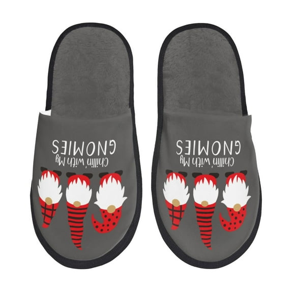 Logiee Chillin with My Gonme Print Fuzzy Scuff Slippers,Soft Comfy Non-slip Indoor House Shoes ,Lightweight Warm Slip On Home Slippers-Medium