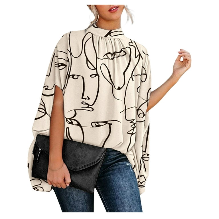 Womens Batwing Sleeve Oversize Batwing Blouse Cape High Neck Caftan Loose Poncho Top Walmart