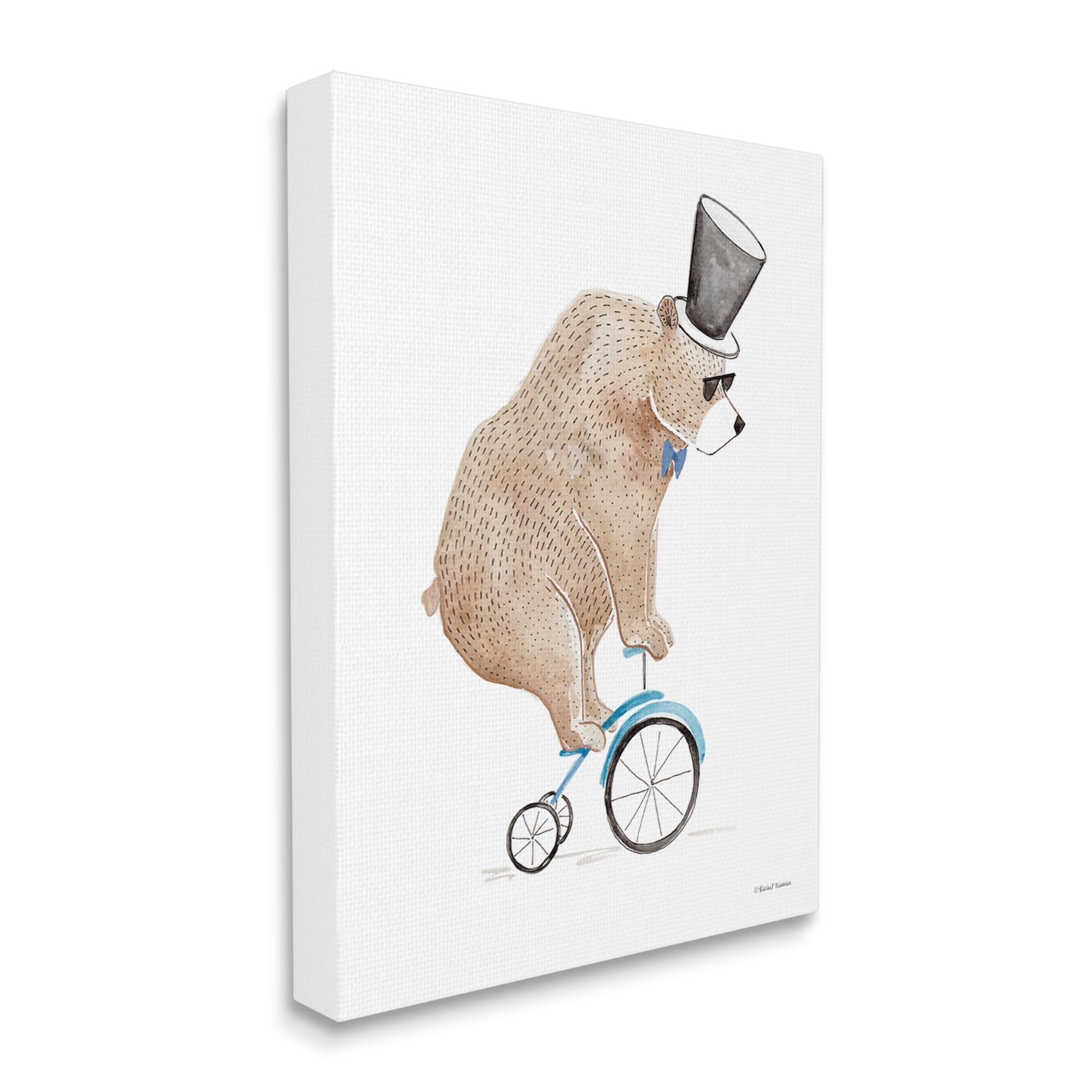 Stupell Industries Brown Bear Tricycle Top Hat Bowtie Watercolor Canvas Wall Art, 30 x 40, Design by Rachel Nieman